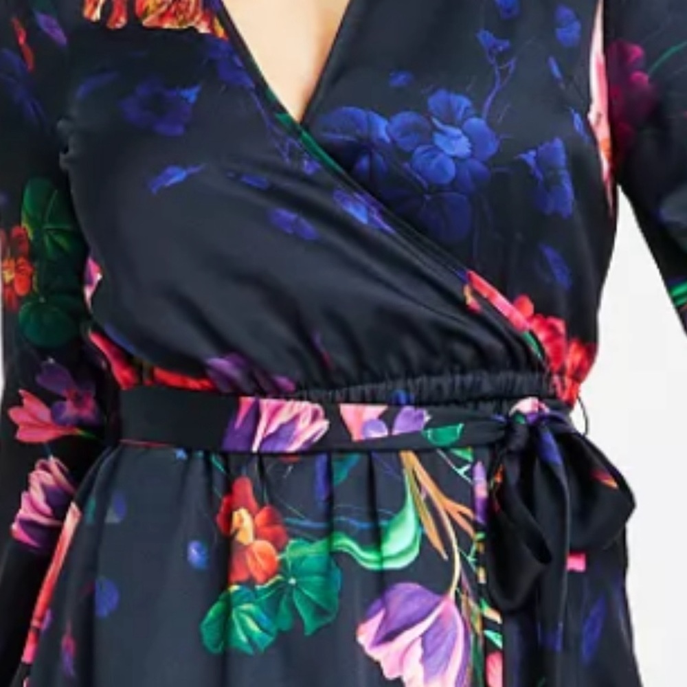 🌹INC Floral Long Sleeve Maxi Dress with Ruffle Tulip Hem, Size XL🌹